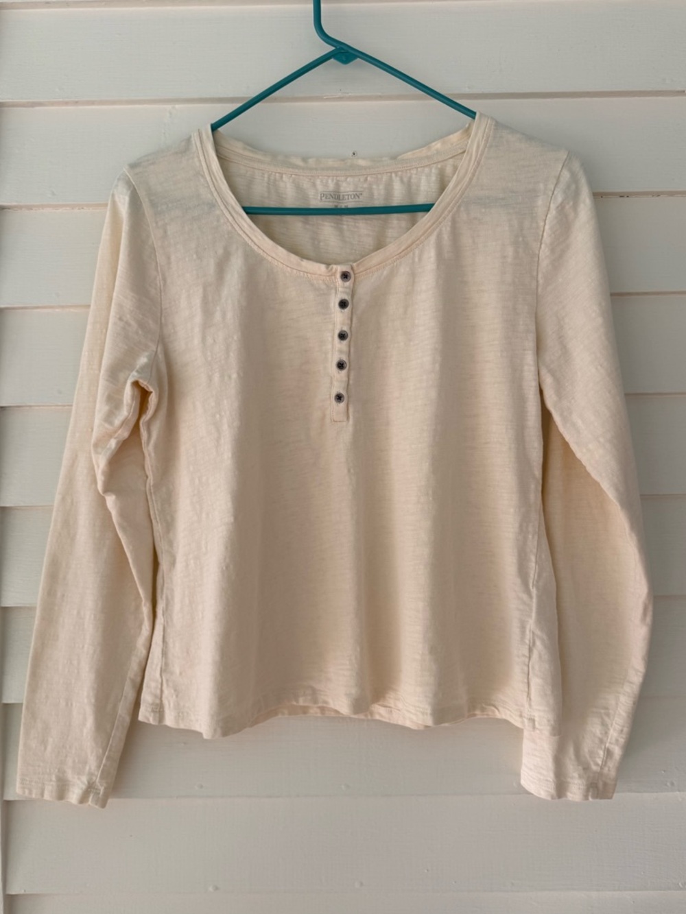 Pendleton | Cream Long Sleeve Henley Top Women’s Medium Cotton Minimalist